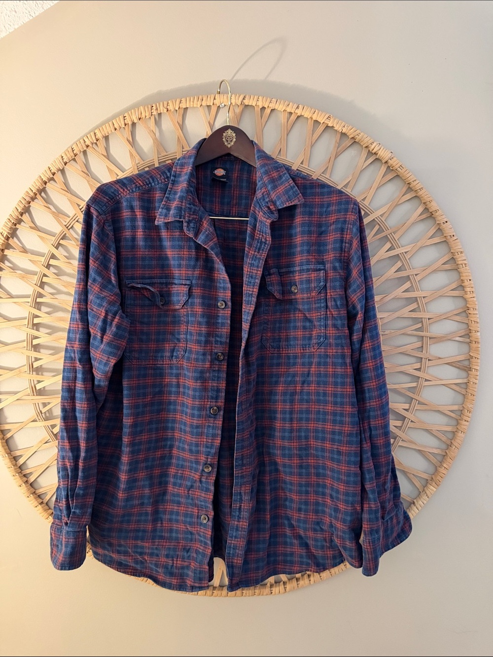 Dickies Blue and Red Plaid Men's Button-Down Shirt